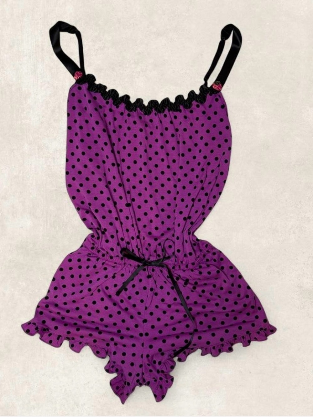 Betsey Johnson Purple & Black Polka Dot Romper